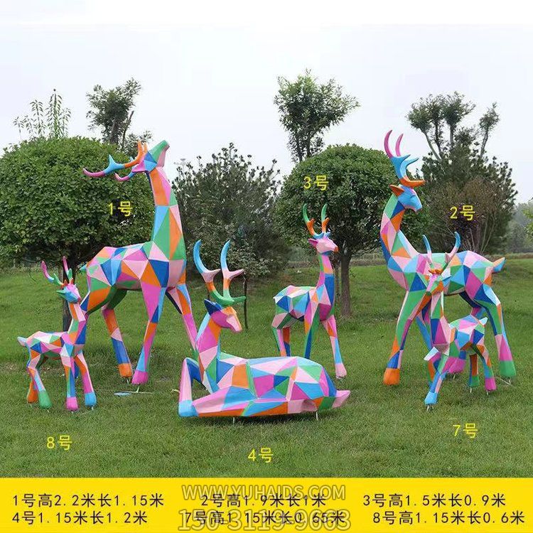 抽象几何体鹿 玻璃钢几何面动物 现代简约风格雕塑