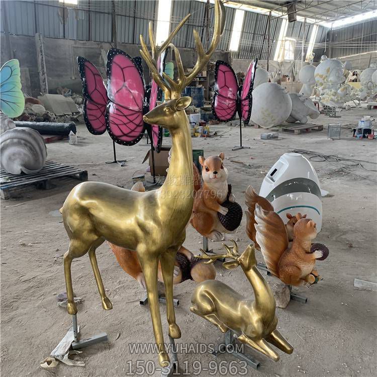 铜雕户外动物景观梅花鹿雕塑