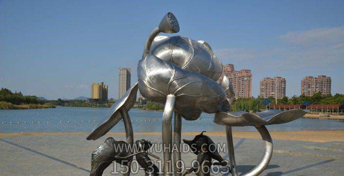 荷花雕塑-广场不锈钢抽象青蛙荷叶荷花雕塑