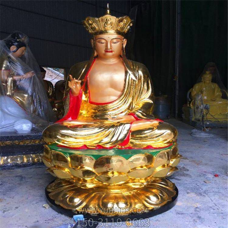 宗教寺庙供奉佛像景观铸铜喷金彩绘地藏王雕塑