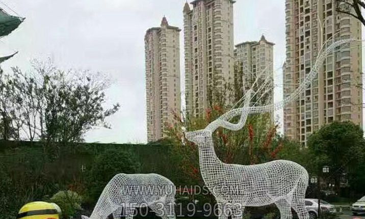 广场大型创意景观不锈钢梅花鹿雕塑