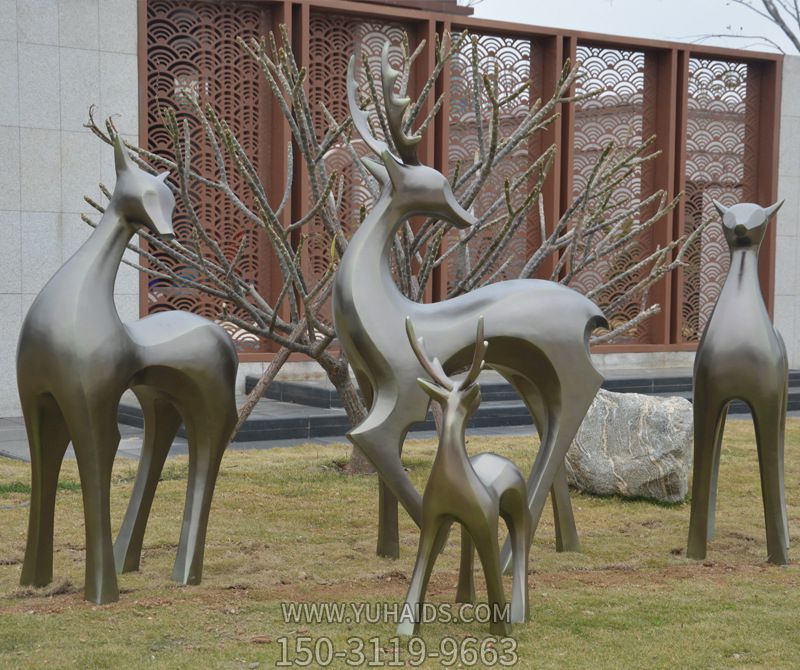 公园景区不锈钢仿铜抽象艺术鹿雕塑