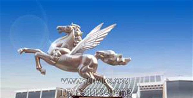城市广场创意不锈钢镜面带翅膀的马雕塑