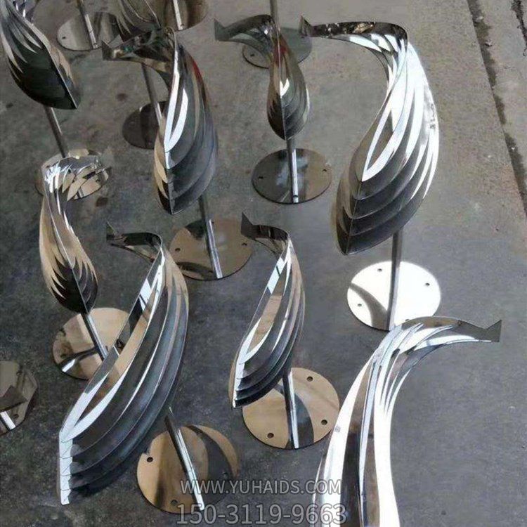 不锈钢抽象鱼雕塑 酒店庭院喷泉水景观摆件