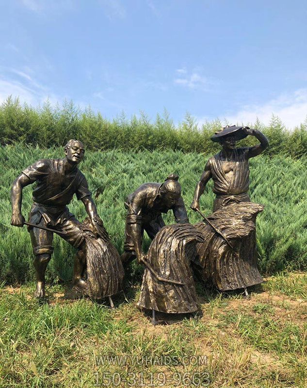 田野古人割麦人物景观铜雕雕塑