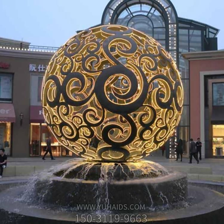 广场大型不锈钢镂空球摆件喷泉水景雕塑
