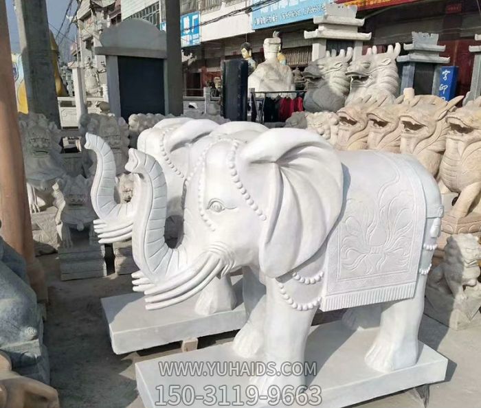 公园景区创意汉白玉石雕大象雕塑