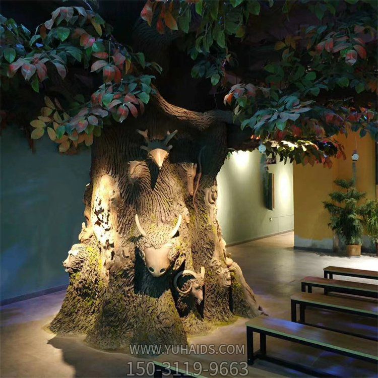 商场室内装饰玻璃钢水泥仿真大树景观摆件雕塑
