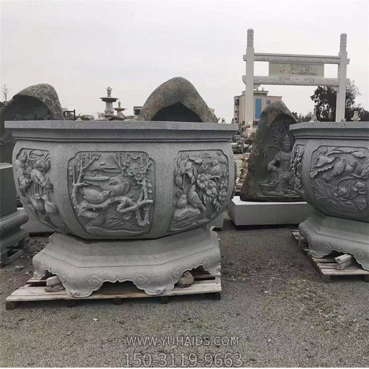 仿古石雕鱼缸花盆天然大理石石雕室外庭院摆件雕塑