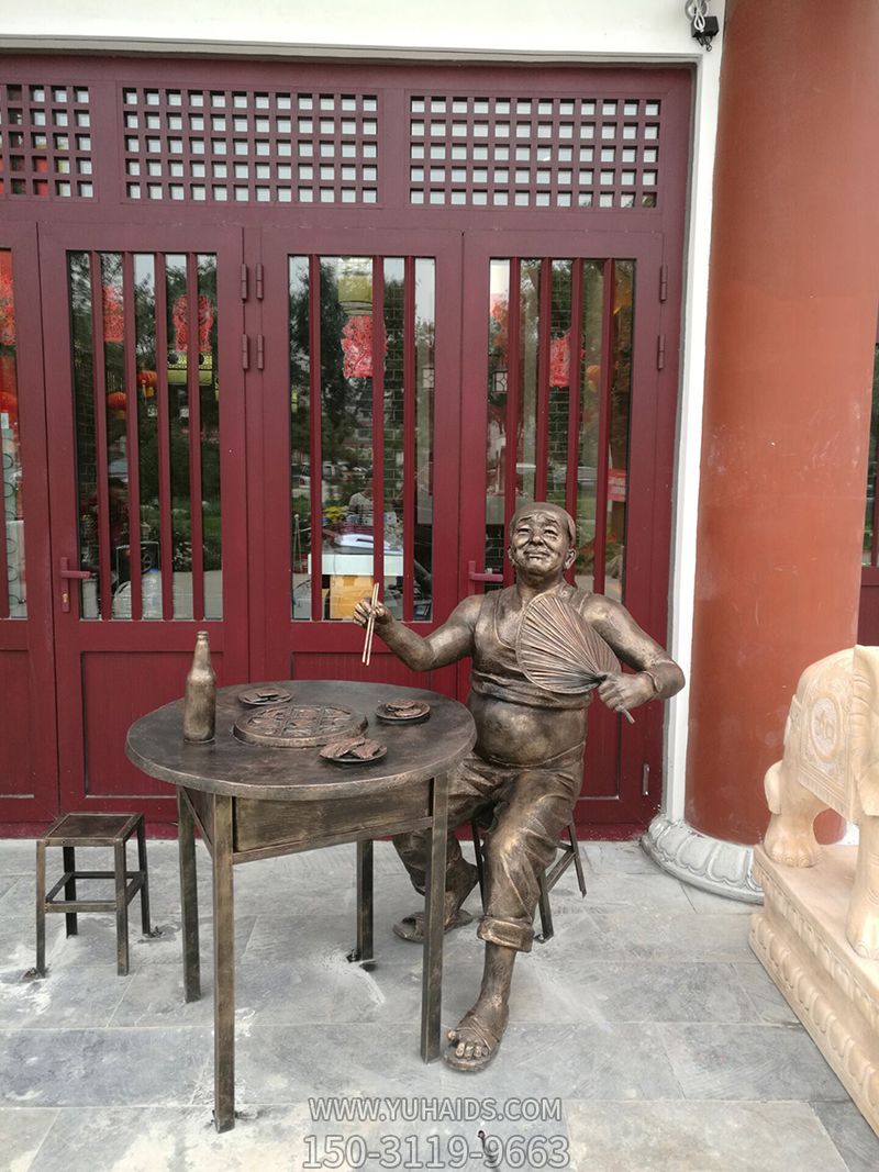 玻璃钢仿铜民俗生活人物吃火锅情景小品雕塑