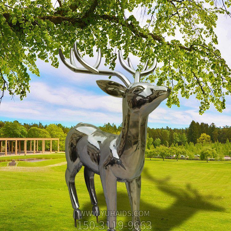 公园陆地不锈钢镜面抛光小鹿雕塑