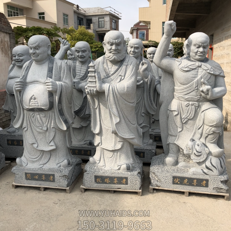 大理石 砂石 寺庙宗教佛像立式十八罗汉雕塑