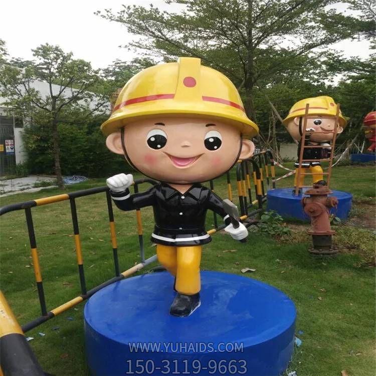 玻璃钢消防卡通人物雕塑 公园形象摆件