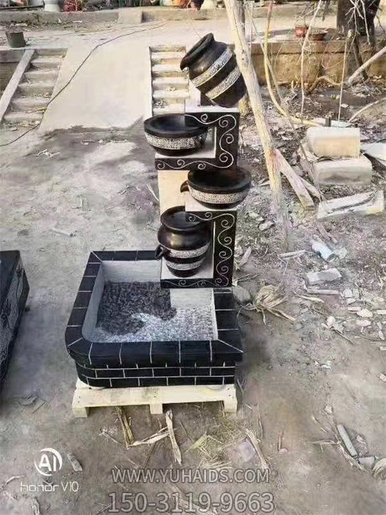青石流水摆件喷水景观 创意盆景石雕鱼缸雕塑