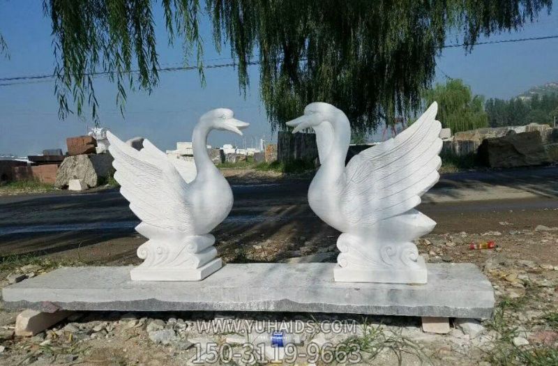 户外景区汉白玉切割创意展翅天鹅雕塑