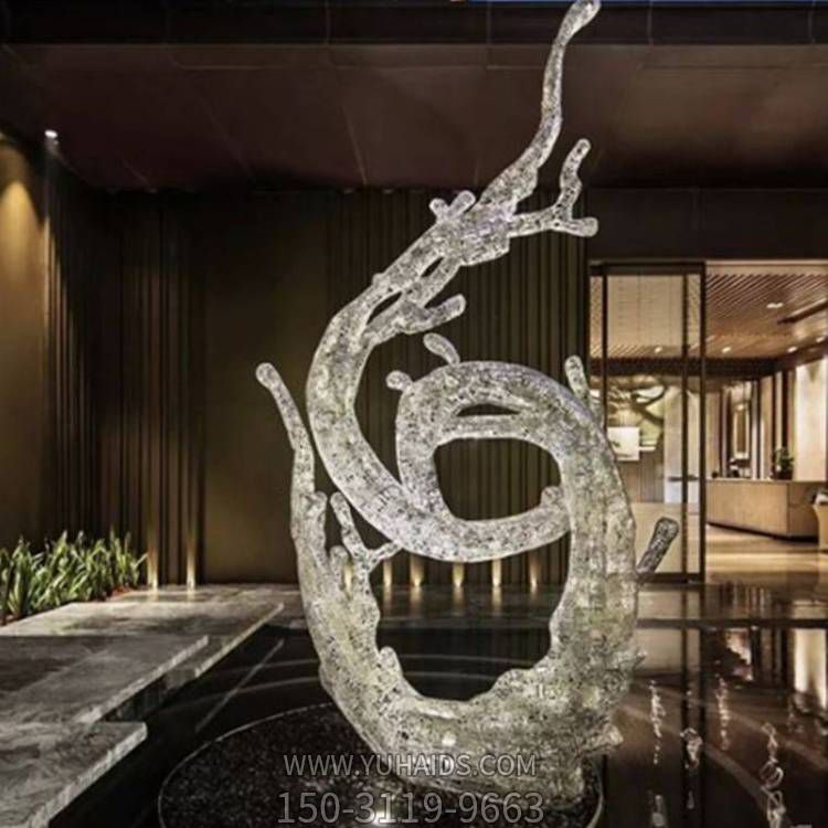 酒店喷泉创意不锈钢镂空浪花雕塑摆件