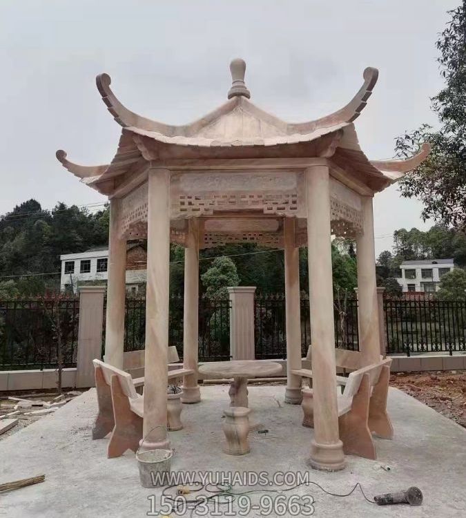 石材长廊公园别墅中式庭院栏杆六角亭雕塑