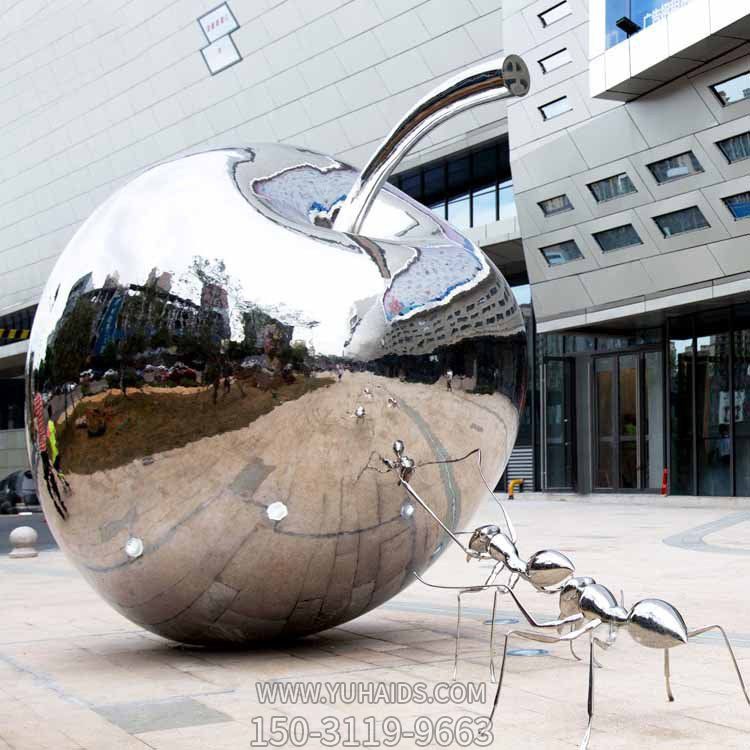 广场门口大型镜面金属不锈钢苹果摆件雕塑