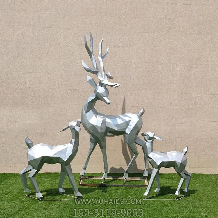 不锈钢几何园林抽象梅花鹿摆件雕塑