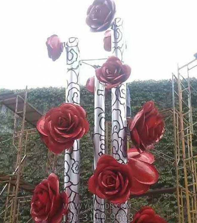广场不锈钢彩绘创意园林景观摆件玫瑰花雕塑