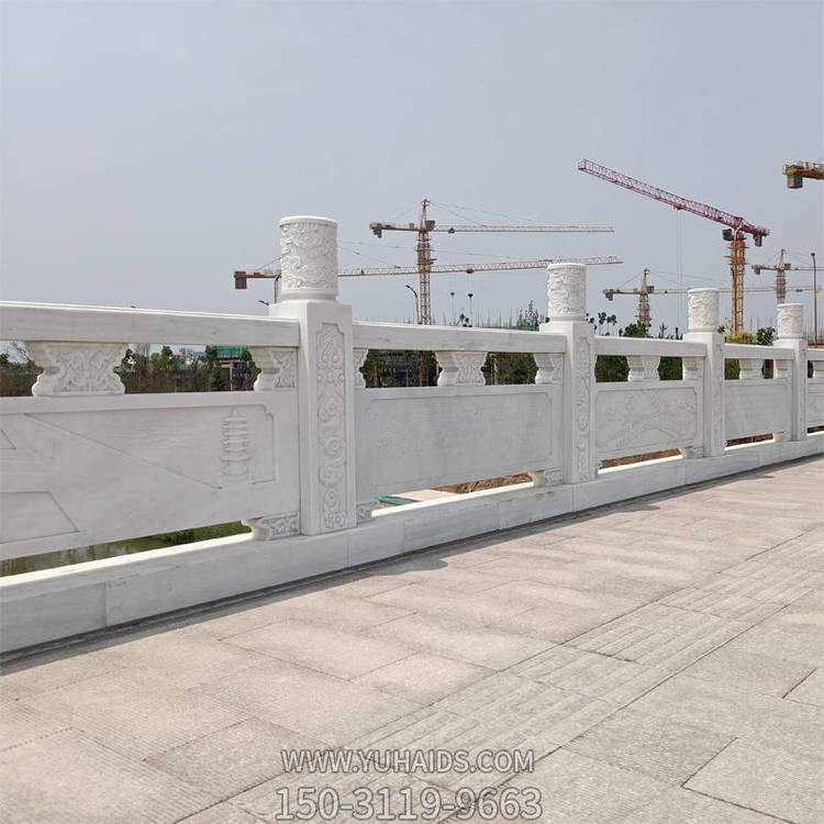 汉白玉浮雕镂空复古城市街道防护栏杆栏板雕塑