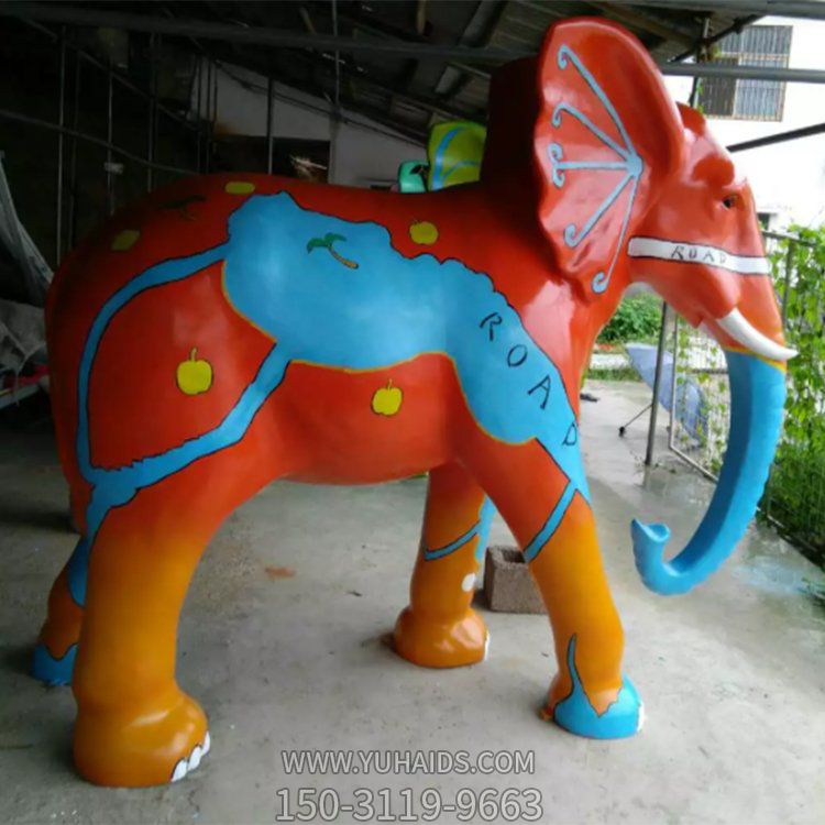 玻璃钢彩绘卡通大象游乐园动物雕塑摆件