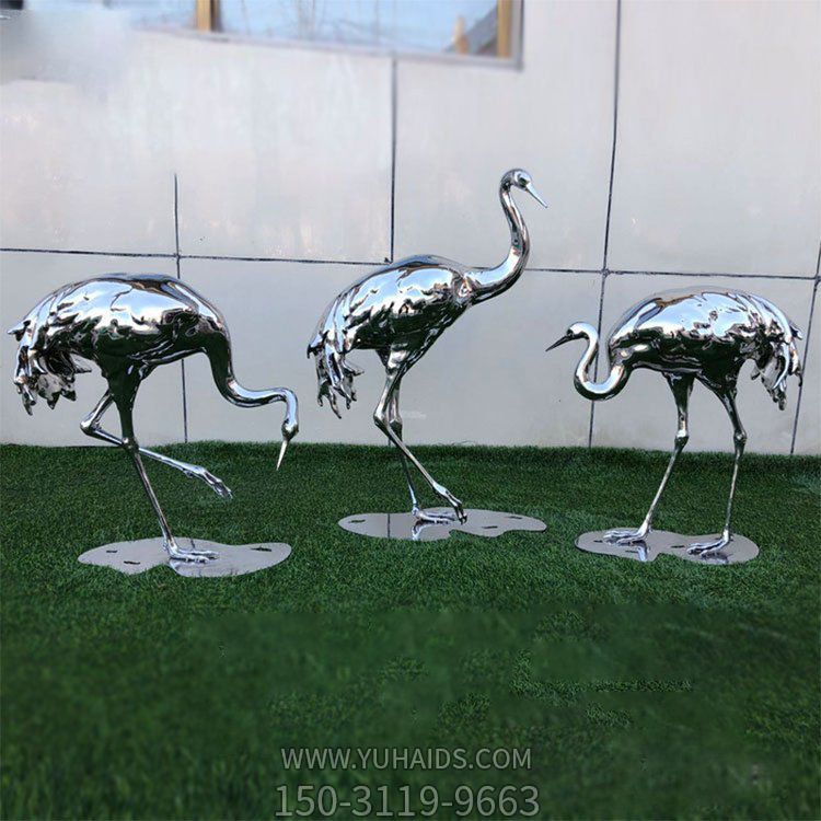 镜面户外不锈钢动物景观抽象火烈鸟雕塑