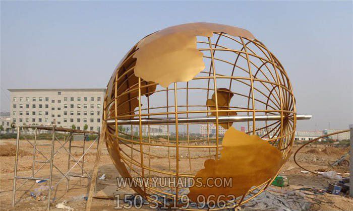 户外广场不锈钢喷金烤漆镂空地球仪雕塑