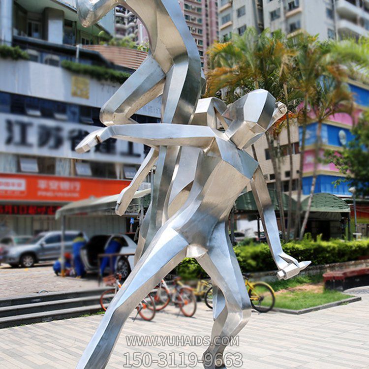 户外创意几何人物雕塑 不锈钢校园摆件 体育运动景观小品