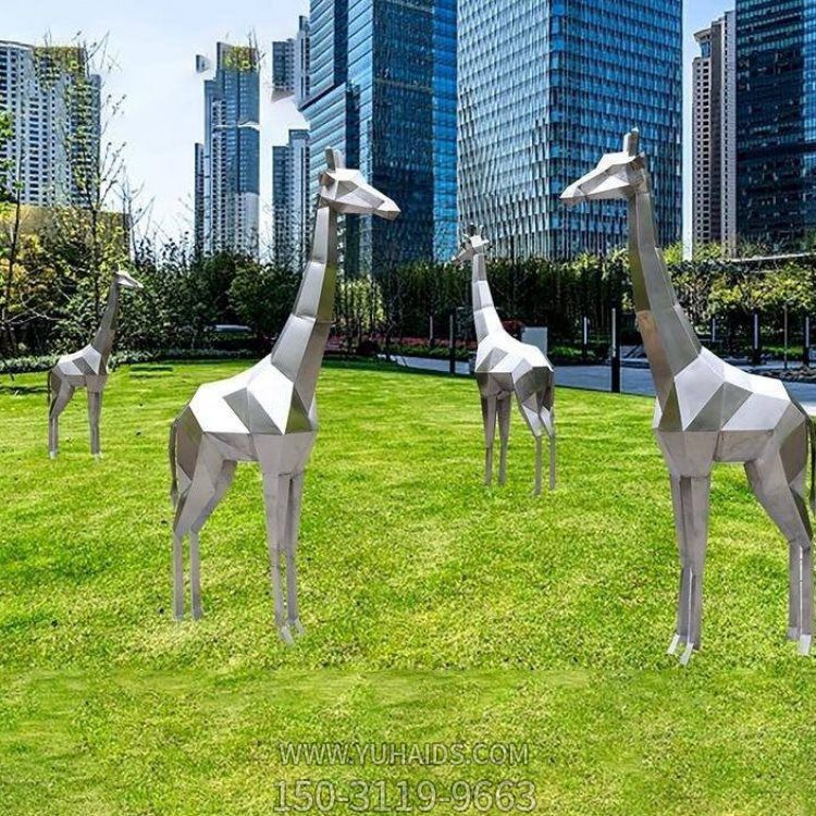 不锈钢长颈鹿，块面鹿雕塑