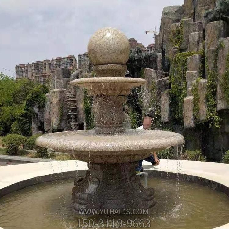 大型晚霞红石雕户外园林景观喷泉雕塑