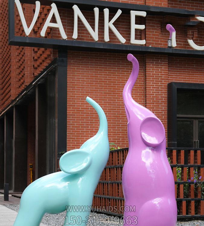 商场创意玻璃钢彩绘抽象动物大象雕塑
