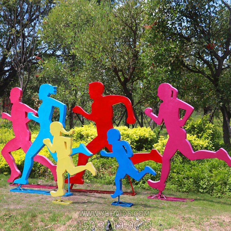 铁艺剪影跑步人物运动雕塑