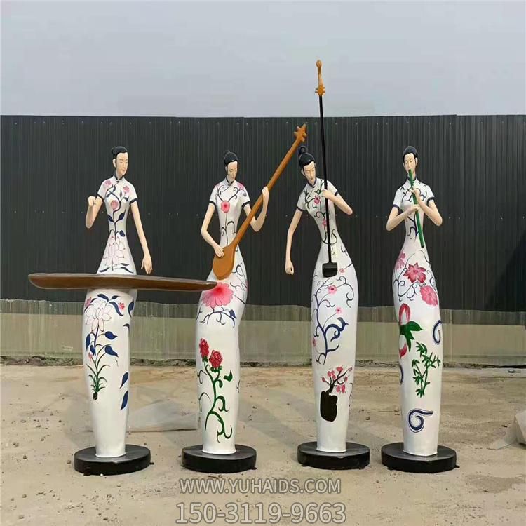 玻璃钢抽象创意吹拉弹唱的人物景观雕塑