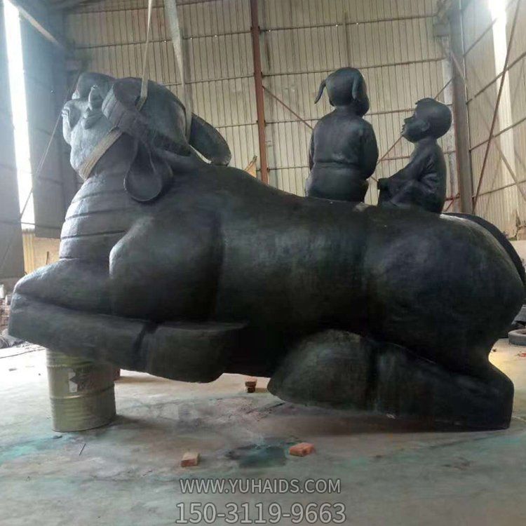 大型铸铜牧童坐水牛背园林小品摆件雕塑