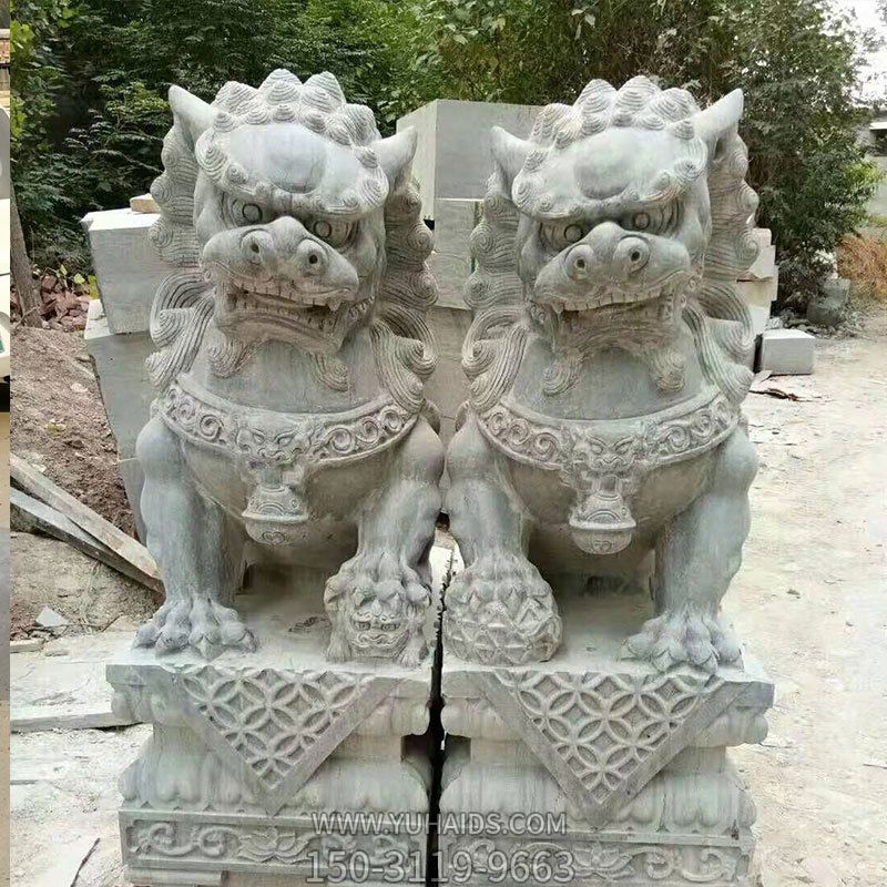 祠堂大理石石雕一对镇宅辟邪的狮子雕塑