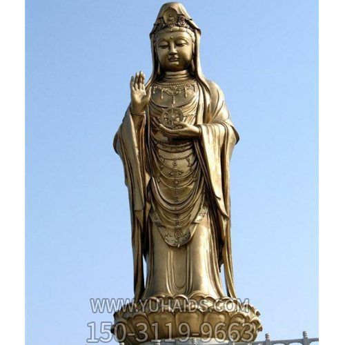 户外寺庙型铸铜喷金滴水观音雕塑