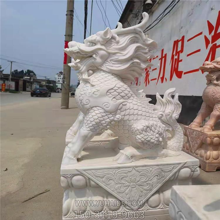 园林庭院门口大理石汉白玉石雕麒麟雕塑