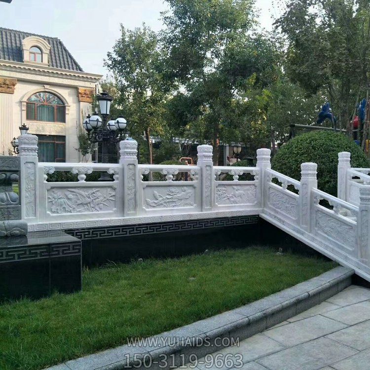 汉白玉石材浮雕花纹吉祥富贵别墅庭院装饰栏杆扶手雕塑