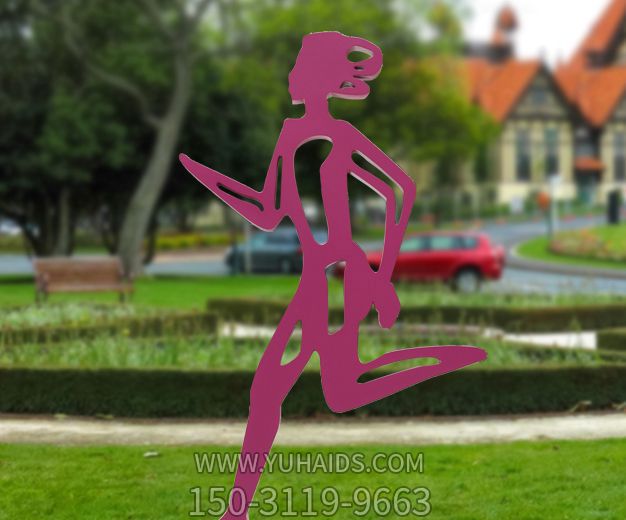 大学不锈钢镂空抽象跑步女人雕塑