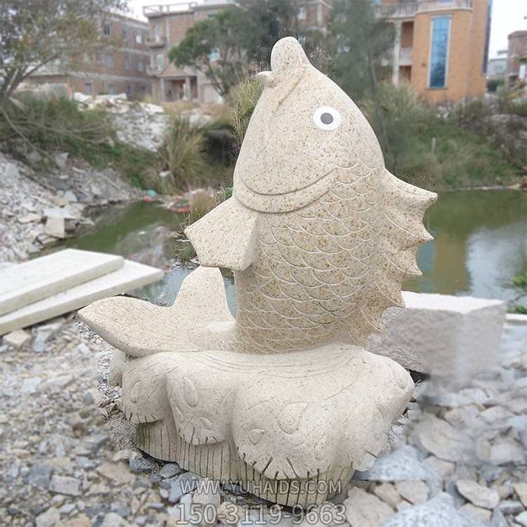 流水景观石雕鲤鱼摆件小区户外水景喷水鱼雕塑