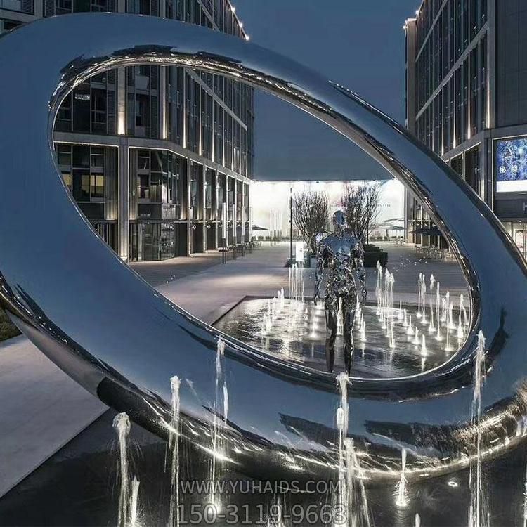 不锈钢喷泉水景镜面水帘圆环雕塑