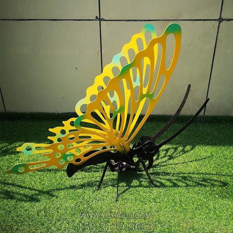 不锈钢镂空喷漆彩绘蝴蝶小区绿化景观雕塑
