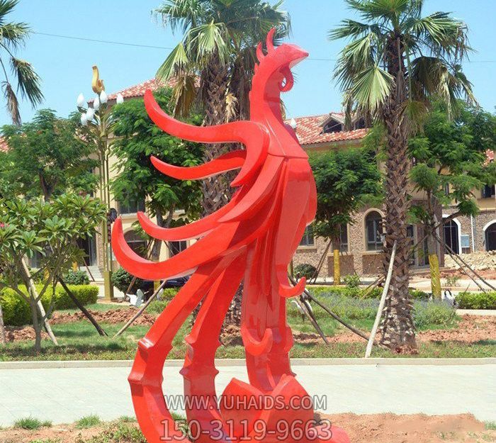 景区街道玻璃钢喷漆烤漆红色凤凰雕塑