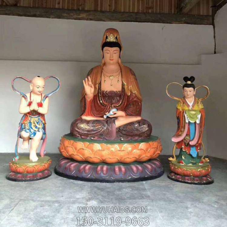 玻璃钢彩绘户外园林景观观音雕塑