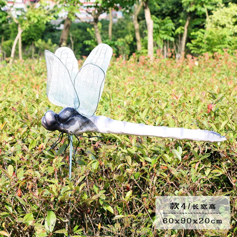 园林喷水灰色玻璃钢蜻蜓雕塑