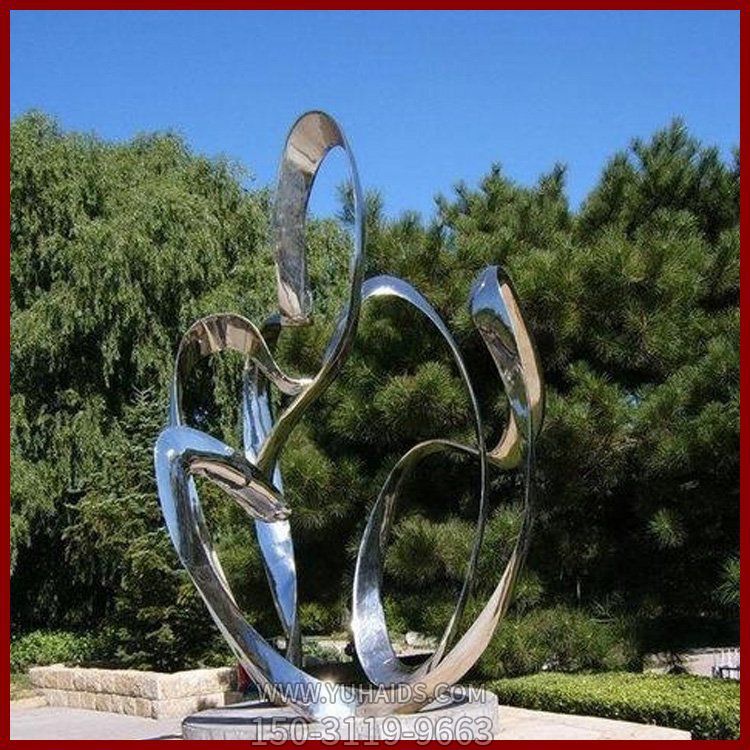 广场摆放不锈钢抽象镜面丝带艺术景观雕塑