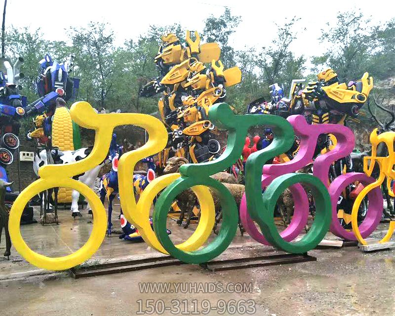 骑车人物玻璃钢雕塑体育运动雕像公园园林喷漆景观摆件可定做_627