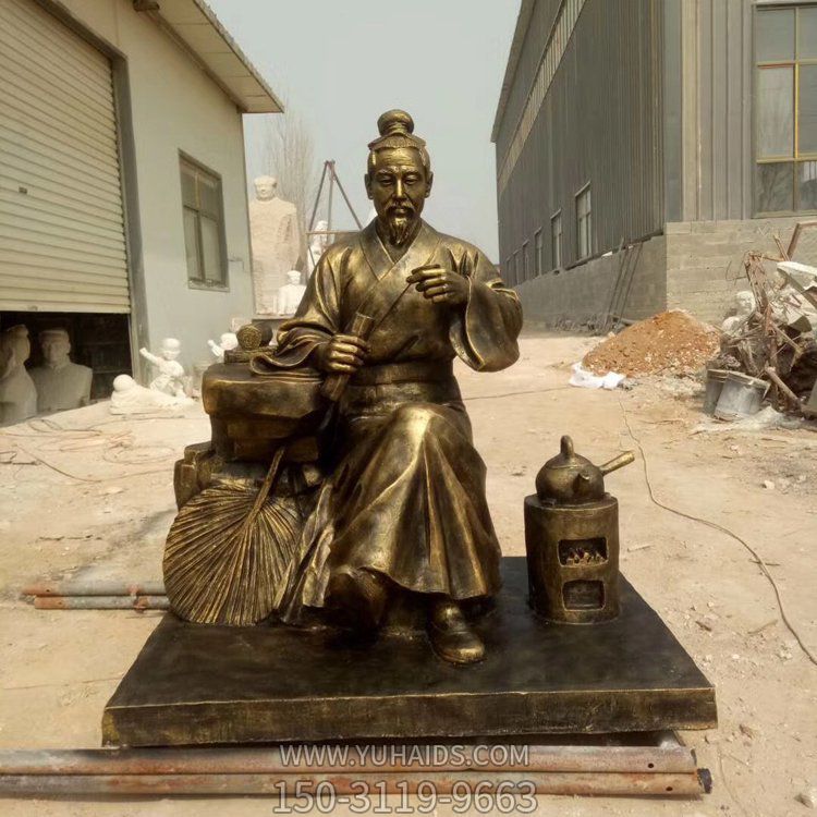园林广场情景小品玻璃钢仿铜人物煮茶的景观摆件雕塑