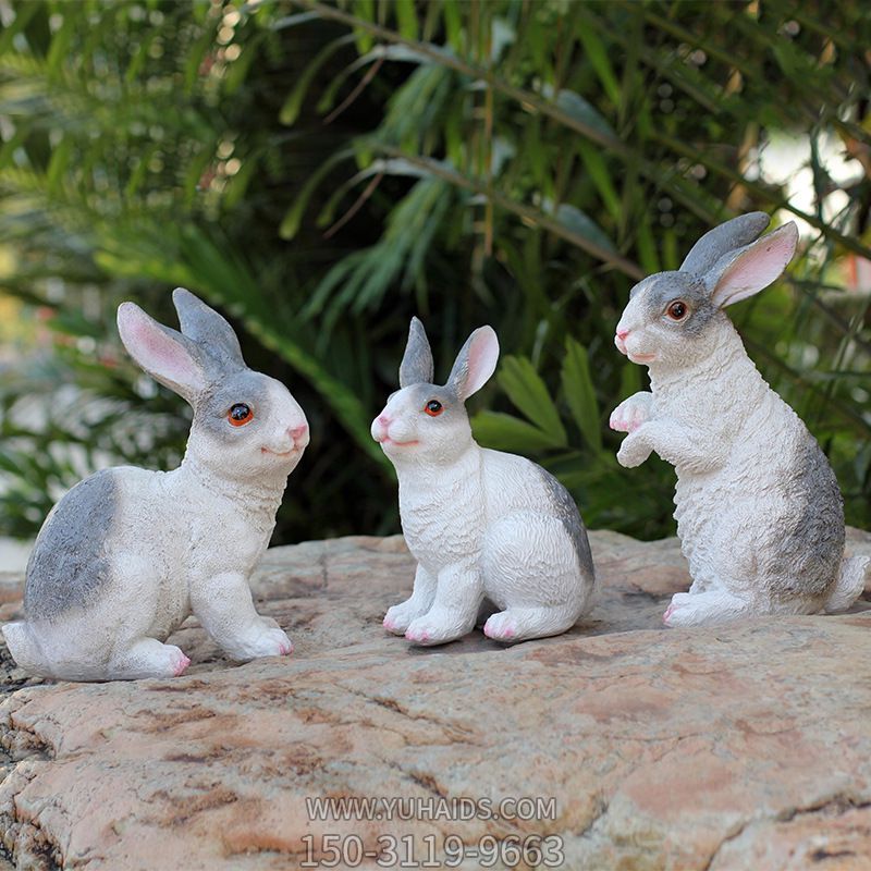 游乐场装饰三只玻璃钢兔子雕塑